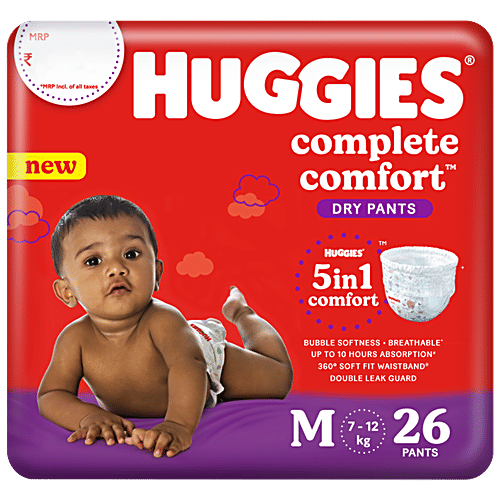 Huggies Complete Comfort Dry Pants Medium (M) Size Baby Diaper Pants,with  in Comfort, 26 pcs