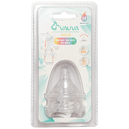Vauva Silicone Feeding Nipple/Teat Wide Neck Nipple Size M, pcs