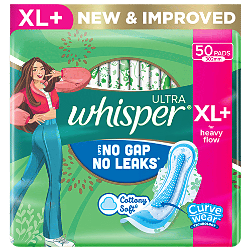 Whisper Ultra Up To No Gap No Leaks Sanitary Pads, XL+, 50 pcs