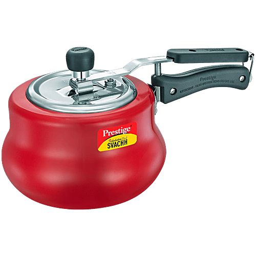 Prestige Nakshatra Duo Plus Svachh Aluminium Spillage Control Handi Inner  Lid Pressure Cooker Red, L