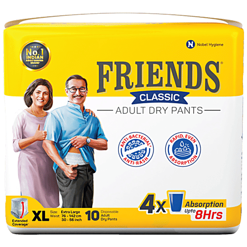 Friends Classic Adult Diapers Pants Style Extra Large, Waist Size 30-56  inch, 76-142 cm, 10 pcs