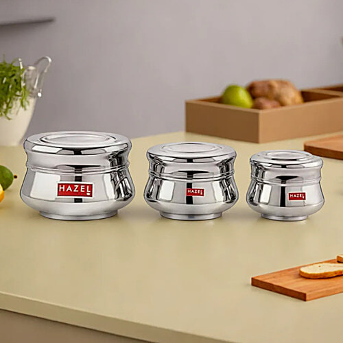 Buy Hazel Stainless Steel Container With Lid Matka Shape Online
