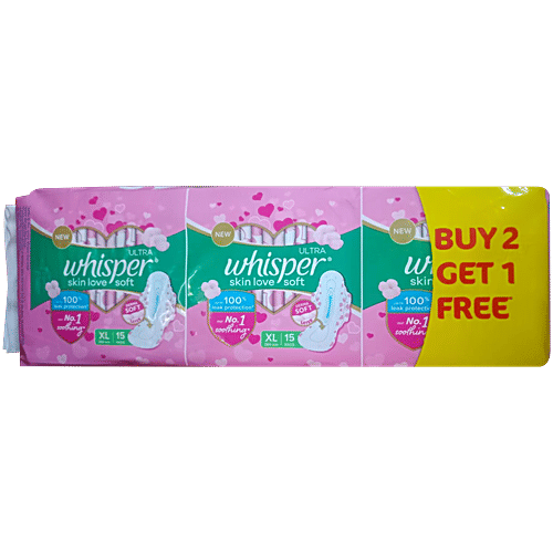 Whisper Ultra Skin Love Soft Sanitary Pads - For Women, XL, With Disposable Wrap, 45 pcs (Buy 2 Get 1 Free)