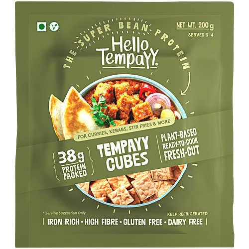 Hello Tempayy Natural Soybean Tempeh Cubes Clean, Lean, Gut Friendly  Protein, Make Curries, Stir Fries More, 200 g