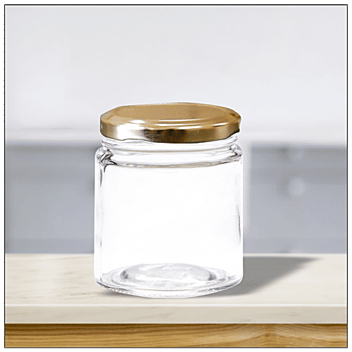 Yera Glass Jar/Container With Golden Metal Lid Dishwasher Safe, Used For  Storage, 200 ml