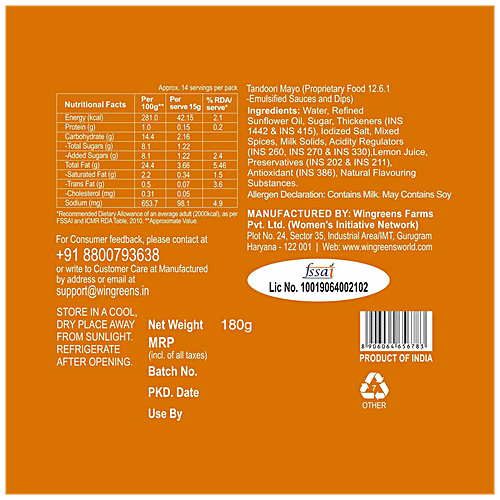 Wingreens Farms Tandoori Mayo 180 Gm