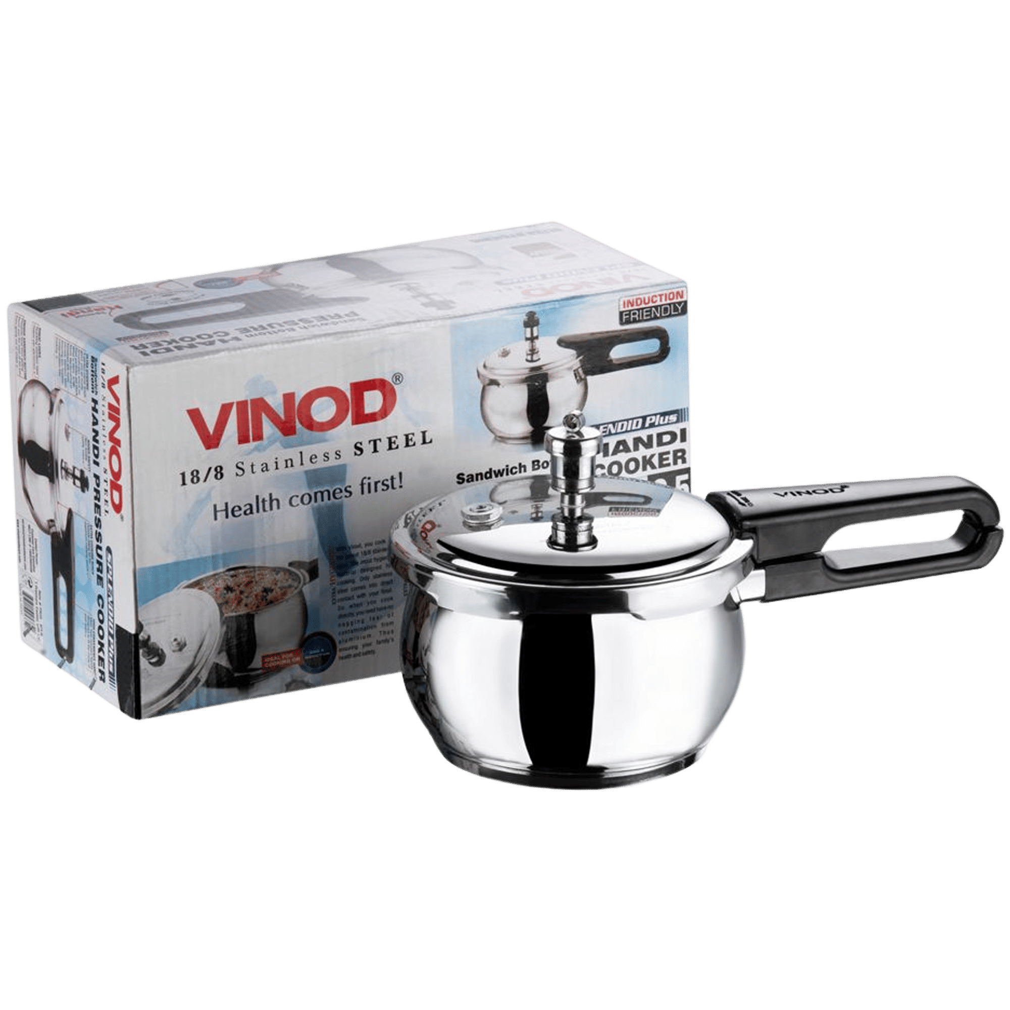 Vinod Stainless Steel Pressure Cooker - 1.5L Indian Handi Pot With Glass Lid