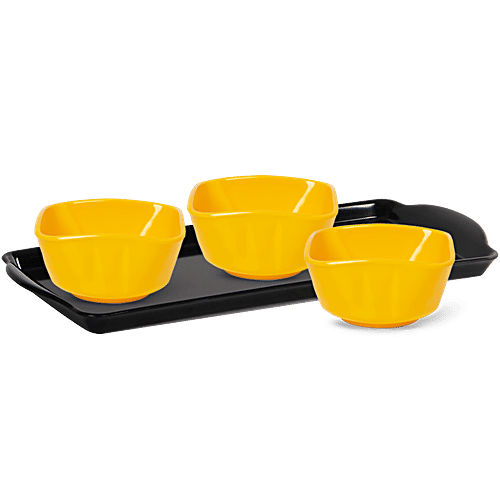 Iveo Snack Bowl Tray Set 100% Melamine, Black Yellow, Square, set of