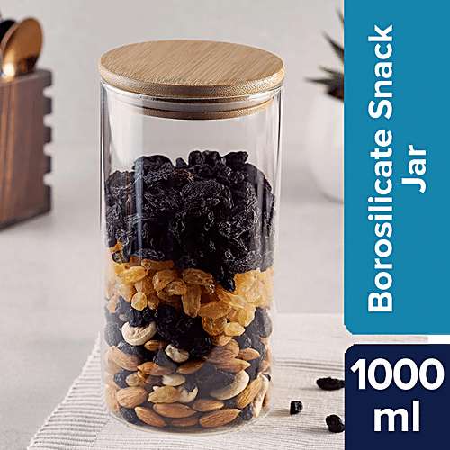 bb home Glass Snack/ Cookie/ Dry Fruit Borosilicate Jar, L