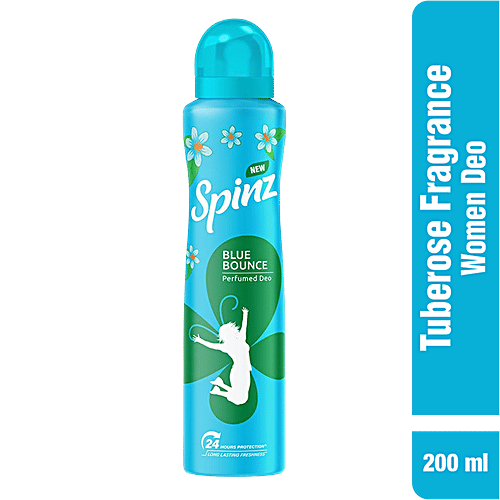 Spinz Blue Bounce Perfumed Deo Fresh Tuberose Fragrance, Long-Lasting  Freshness 24-Hour Protection From Odour, For Women, 200 ml