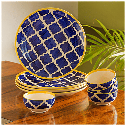 ExclusiveLane Ceramic Dinner Set Plates With Katoris, Moroccan Dining,  Hand-painted, pcs