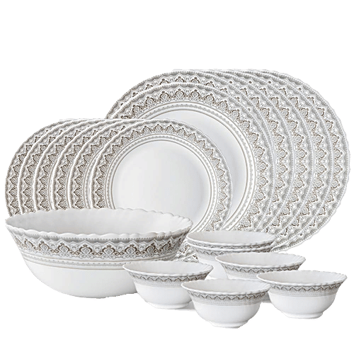 Buy Larah by Borosil Dinner Set Opalware, Classic, White Online