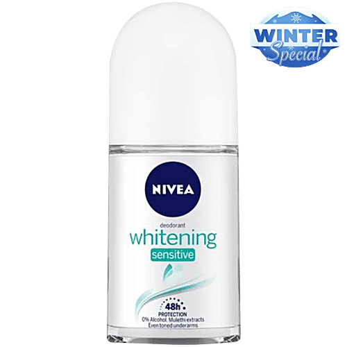 Nivea Deodorant Roll On For Women, Whitening Sensitive, 48H Protection,  0% Alcohol, 25 ml