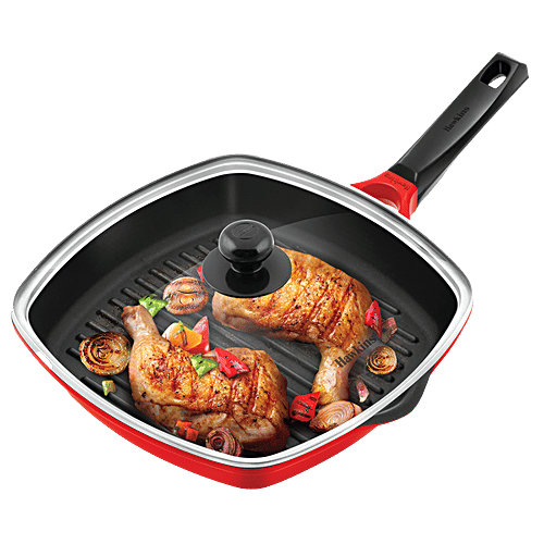 Hawkins Diecast Non-Stick Aluminium Grill Pan 30 cm, Glass Lid, Red, pc