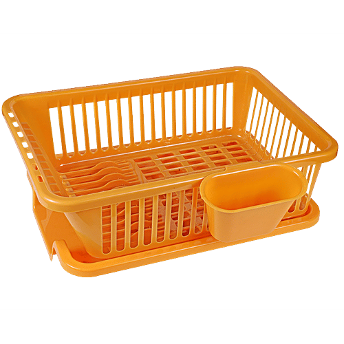 Floraware In Sink Dish Drying Rack/Washing Basket With Tray For  Utensils, Durable, Light Brown, pc