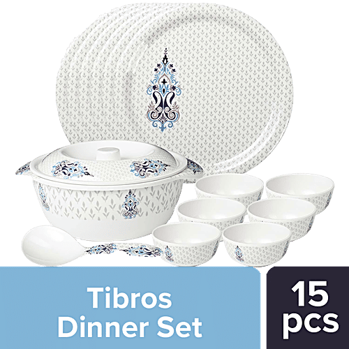 Buy Tibros Dinner Set Melamine, Firozi, Aster Series, White
