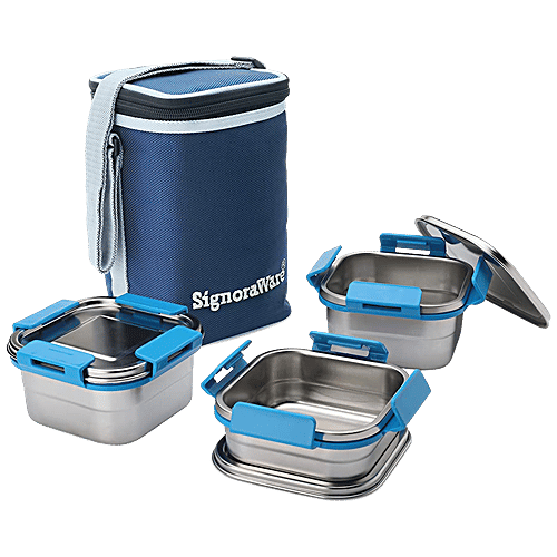 Buy Signoraware Director Squarex Steel Lunch Box Set With Lid