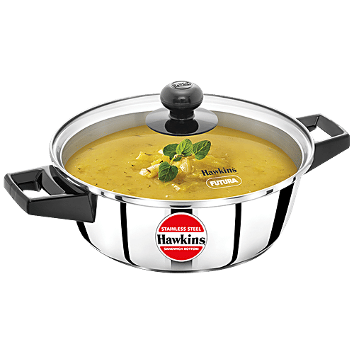 Hawkins 5 Litre Cook N Serve Casserole – Stainless Steel With Glass Lid, Induction Compatible, Black (SSCB50G)