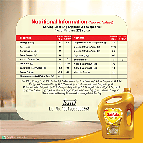 Saffola Gold Rice Bran Based Blended Oil 2.73 Kg