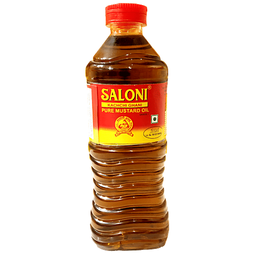 Saloni Kachchi Ghani Pure Mustard Oil - Enhances Flavour, Rich In Vitamins, Helps In Digestion, 500 ml