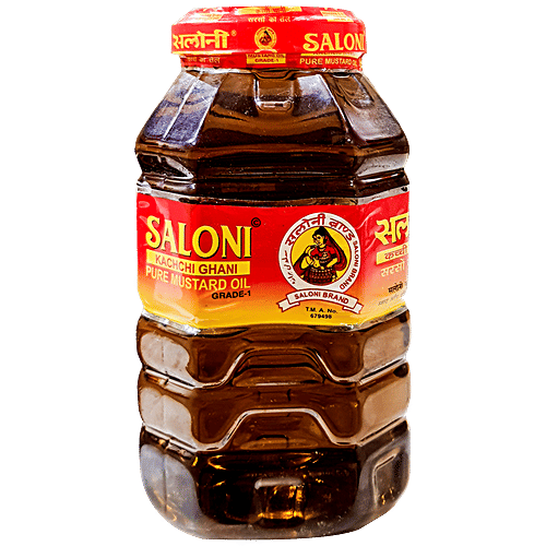 Saloni Kachchi Ghani Pure Mustard Oil - Enhances Flavour, Rich In Vitamins, Helps In Digestion, 2 l