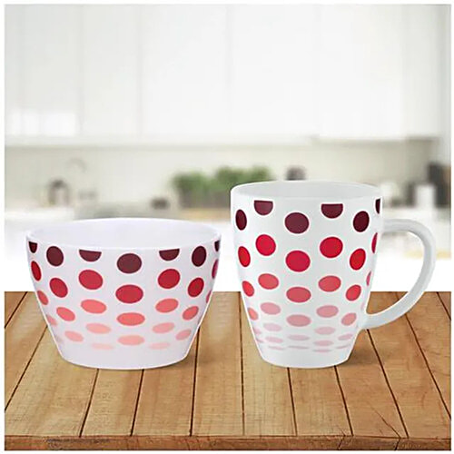 Buy Larah by Borosil Mug Bowl Breakfast Set Polka, Red White