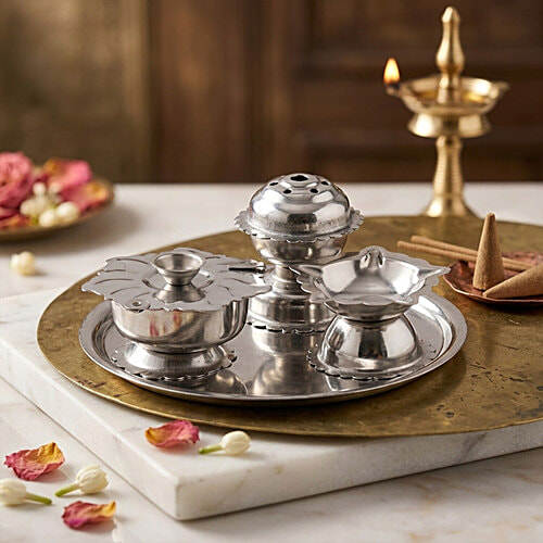 Buy Hazel Steel Agarbatti Diya & Kori Diya Stand 3 In 1 Pooja