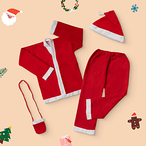 Creative Space Christmas Santa Claus Dress For Kids, To Year Old,  Jacket, Lower, Cap, Santa Pouch, pc
