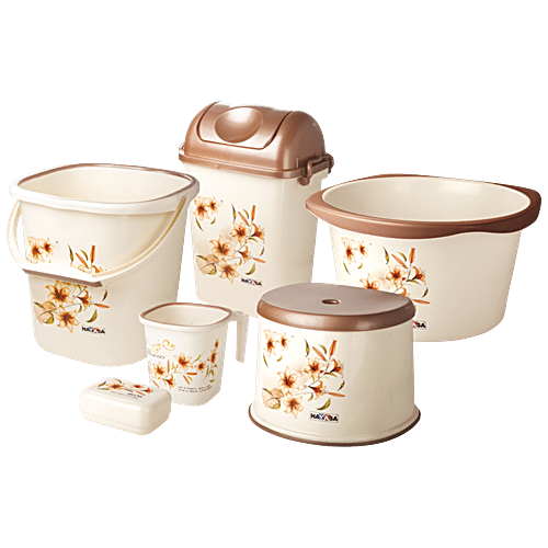 Buy Nayasa Square Bathroom Set Dlx Bucket 25 Ltr, Mug 1.5 Ltr, Stool ...