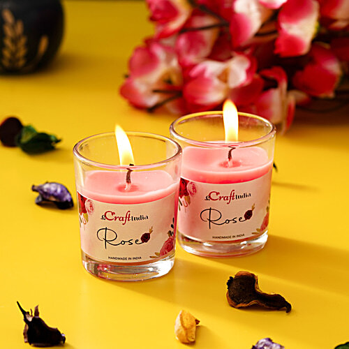 eCraftIndia Rose Flavour Scent Glass Wax Candle x x cm,  pcs