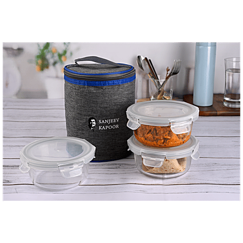 Sanjeev Kapoor Boston Lunch Box Round, Transparent, Plain, Leak Proof,  400 ml
