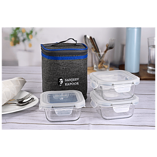 Sanjeev Kapoor Boston Lunch Box Square, Transparent, Plain, Leak Proof,  400 ml