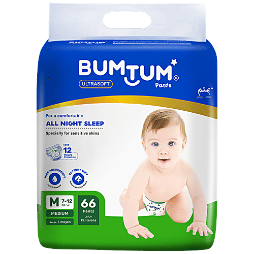 Bumtum Baby Diaper Pants With Leakage Protection, Ultra Soft, Medium, 66  pcs