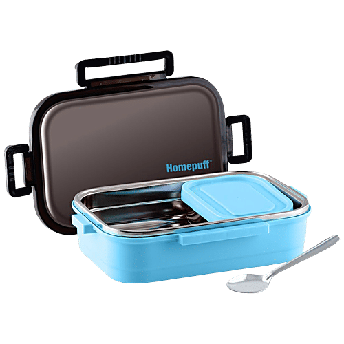 Home Puff Stainless Steel Insulated Lunch Box For School Office, Free Spoon, Airtight Leak-Proof, Unbreakable Lid, Light Weight, Blue, 800 ml