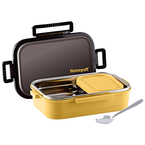 Home Puff Stainless Steel Insulated Lunch Box For School Office, Free  Spoon, Airtight Leak-Proof, Unbreakable Lid, Light Weight, Yellow, 800 ml
