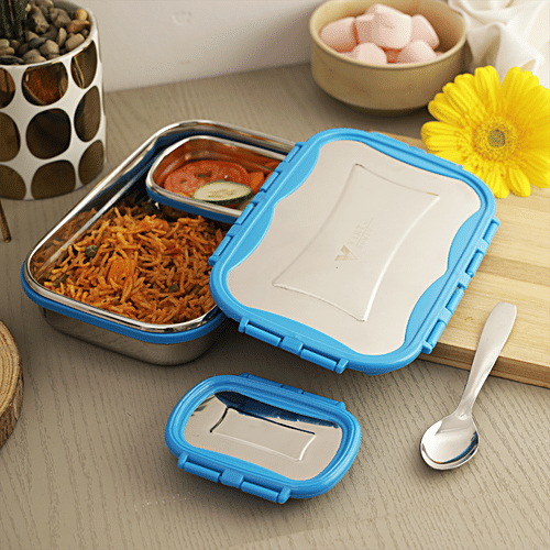 Virtue Signature Stainless Steel Lunch Box Jumbo With Spoon Blue, pcs