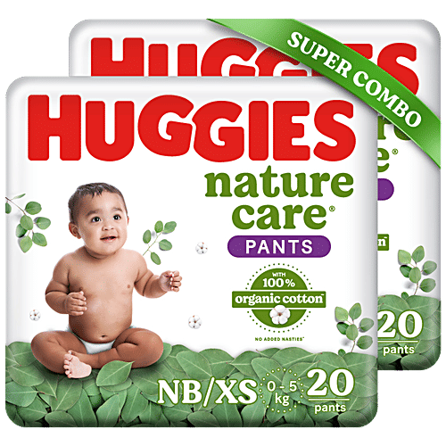 Huggies Nature Care Baby Diaper Pants 100% Organic Cotton, XS, 0-5 kg, 20  pcs