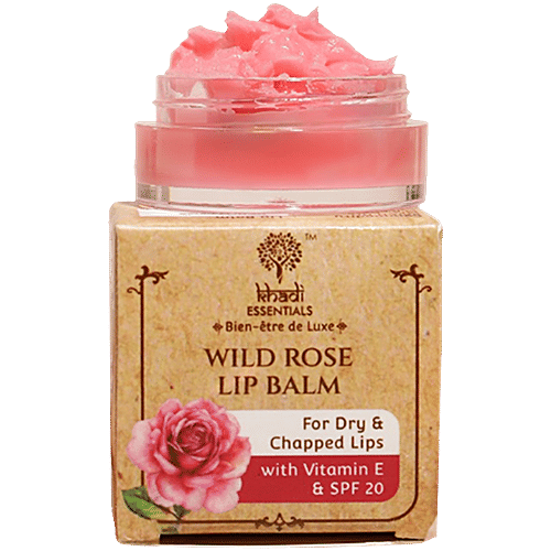Khadi Essentials Wild Rose Lip Balm With Vitamin E SPF 20, For Dry  Chapped Lips, g
