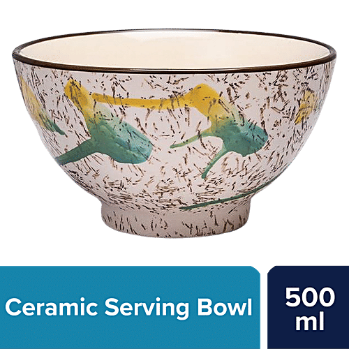 bb home Earth Serving/ Mixing/ Salad/ Cereal Bowl, Hand Painted Ceramic,  Stormy Yellow Green, 500 ml