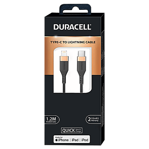Duracell Type C To Pin Lightning Cable m, For Apple Devices, Black,  pc
