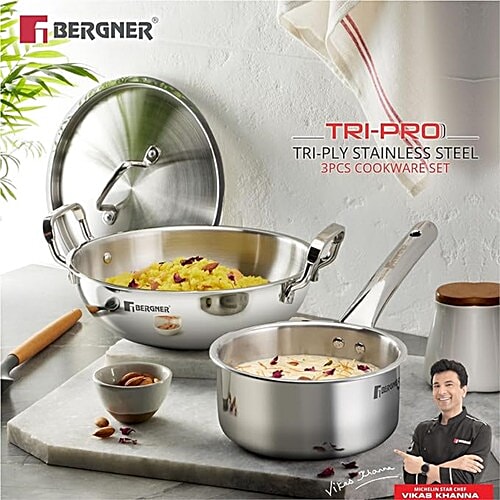 Buy Bergner Tripro Triply Stainless-Steel Cookware Set, Tea Pan