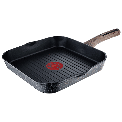 Bergner Ultimate ILag Marble Non-Stick Grill Pan, 28 cm, Induction Base,  Wooden Soft Touch Handle, Food Safe PFOA Free, Thickness Grey, pc
