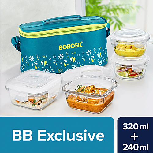 Buy Borosil Grace Transparent Glass Tiffin Box With Green Bag