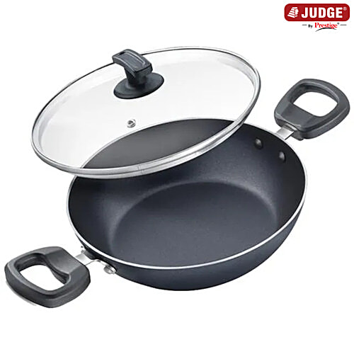 Judge by Prestige Everyday Aluminium Non-Stick Cookware Kadai 24 cm With  Glass Lid Black, L