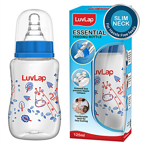 LuvLap Plastic Feeding Bottle Jungle Tales Design, Assorted Colour, 125 ml