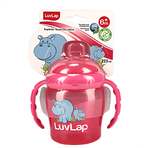 LuvLap Hippo Spout Plastic Sipper For Infant/Toddler, Pink, 6M+ 225 ml,  225 ml