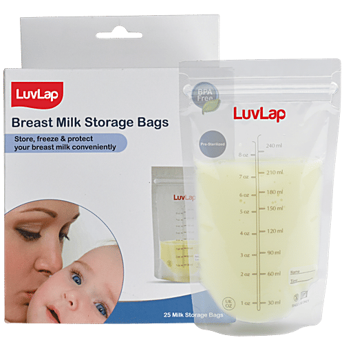 LuvLap Breast Milk Storage Bags Store, Freeze, Transparent, 240 ml