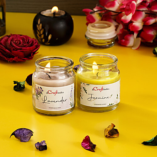 Buy eCraftIndia Jasmine & Lavender Scented Jar Candle Online at Best ...