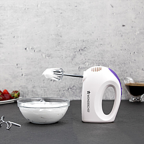 Wonderchef Acura Plus 200 W Electric Hand Blender/Mixer Speed Option  With Steel Beater Whisk Dough Kneading Hooks, White, pc