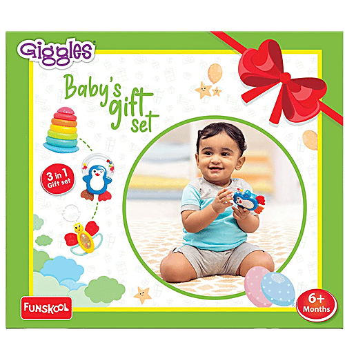 Giggles In Baby's Gift Set Stacking Rings, Teether, Rattle, 6+  Months, pc